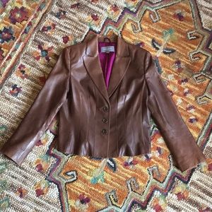 Gorgeous, Ann Taylor 🌸 Leather Jacket w/ Hot Pink Lining (never worn)